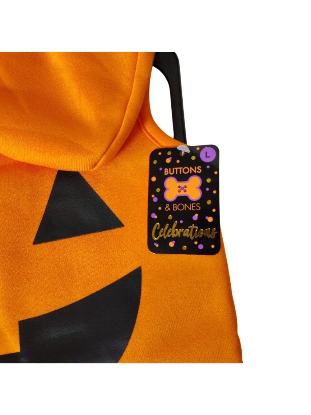 Buttons and Bones Dog Size L Halloween Fleece Hoodie With Pumpkin Face Costume - Picture 3 of 5